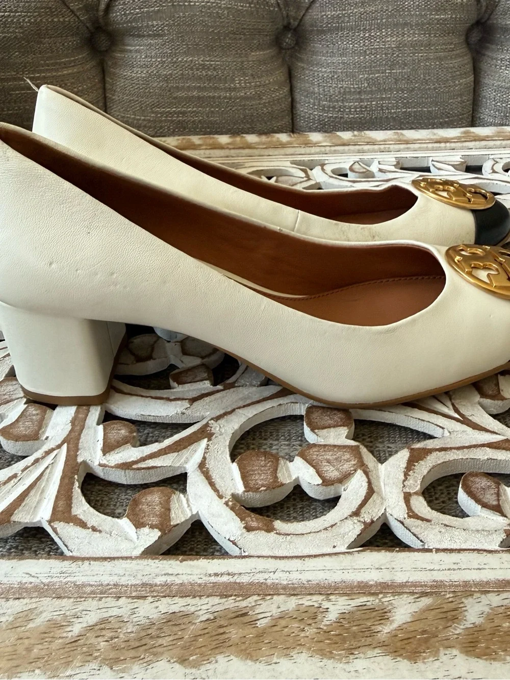 Tory Burch Women's Logo Cap-Toe Block Heels Shoes 6